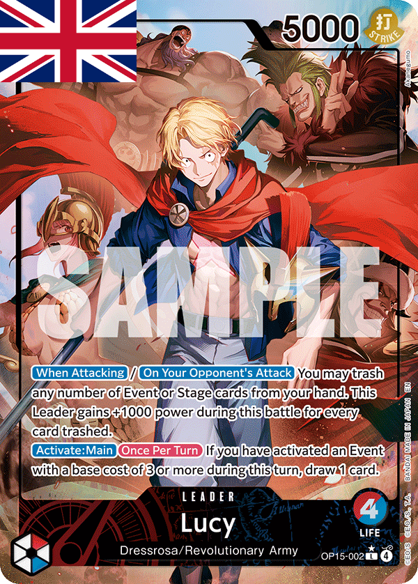One Piece Card Game ! Carte Lucy OP15-002 (Leader/AA) Anglais !