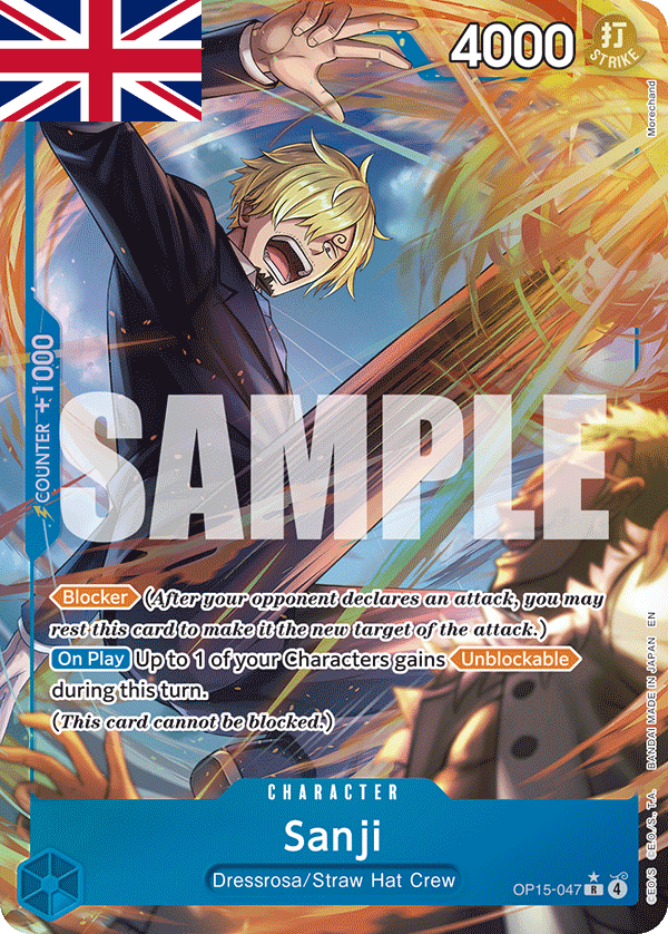 One Piece Card Game ! Carte Sanji OP15-047 (Rare/AA) Anglais !