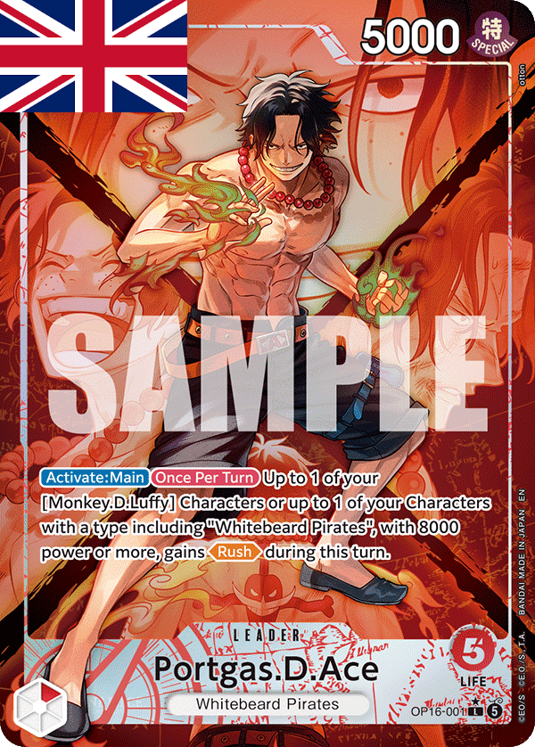 One Piece Card Game ! Carte Portgas.D.Ace OP16-001 (Leader/AA) - Anglais !