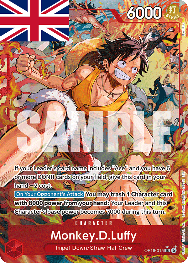 One Piece card Game ! Carte Monkey.D.Luffy OP16-015 (SR/AA) - Anglais