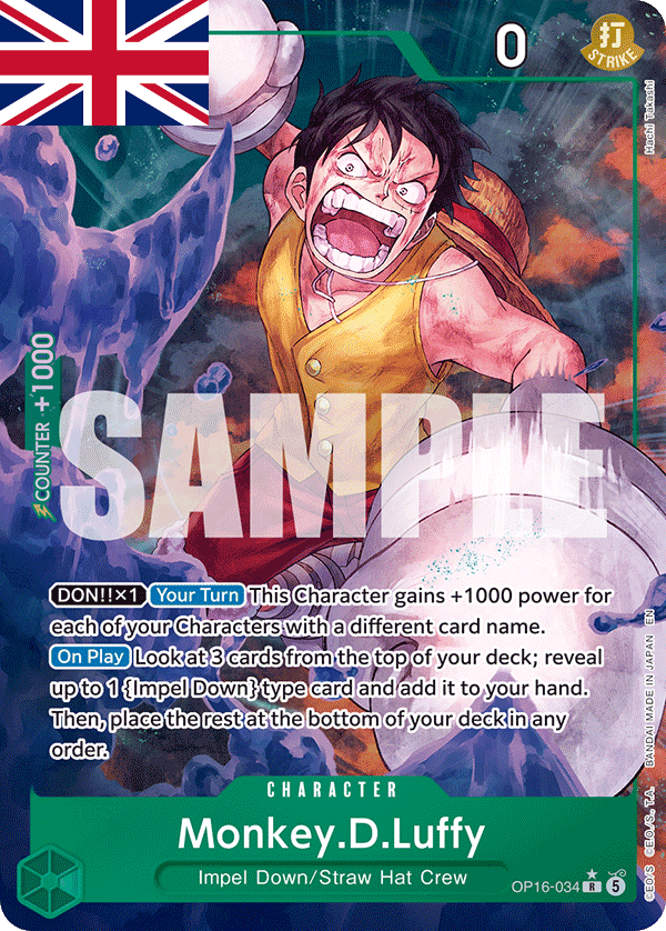 One Piece Card Game ! Carte Monkey.D.Luffy OP16-034 (Rare/AA) - Anglais !